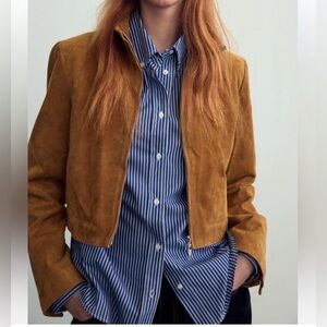 VIRAL Zara 100% Suede Leather Coat Small Camel